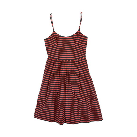 J Crew Dress Red Derby Striped Linen Cocktail Size 2 Linen blend Fit and Flare - Picture 1 of 6